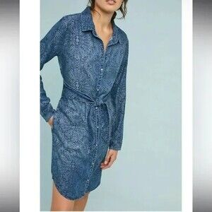 Anthropologie Cloth & Stone Dress V-Neck Long Sleeve Short Belted